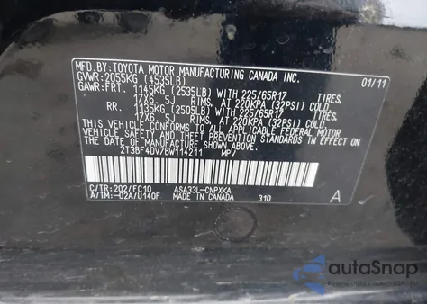 2011 Toyota Rav4 from USA, damaged, VIN 2T3BF4DV7BW114211